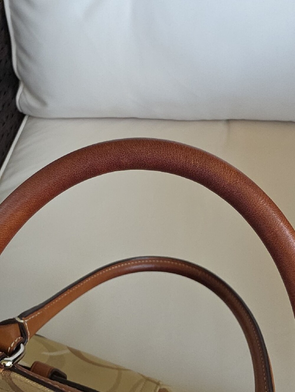 Coach Hampton Optic Tan and White Signature Stripe Satchel - Picture 14 of 16